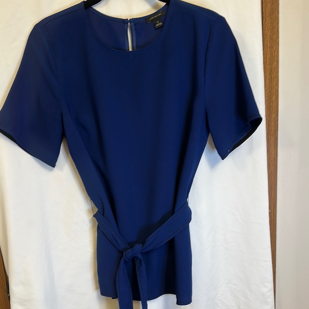 Ann Taylor Blue Short Sleeve Tie Front Blouse